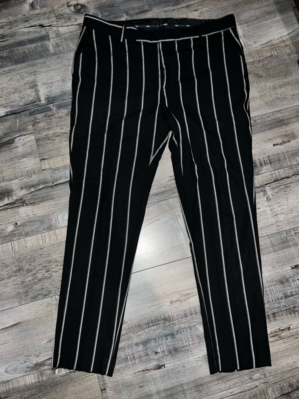 BoohooMan Black Pinstripe Dress Trousers